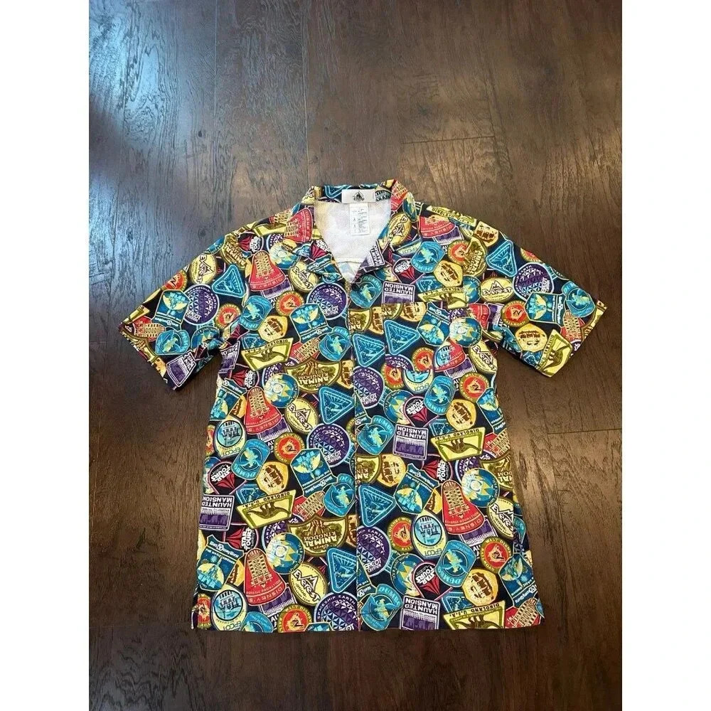 Disney Parks World Attraction Ride‎ Logo Patch Badge All Over Camp Shirt  b20